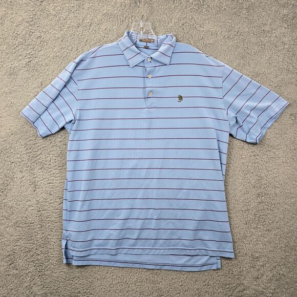 Peter Millar Polo Shirt Men's Blue & red Stripes Summer Comfort Golf Size L - Picture 1 of 11